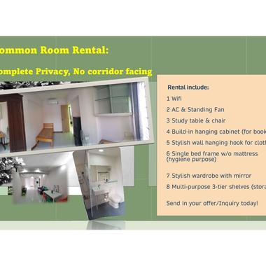 Common Room Rental- Bright & Clean, No corridor facing!!