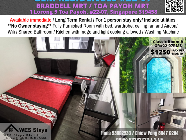 Near Braddell Mrt / Toa Payoh MRT / Caldecott MRT/Common Room/ Immediate Available