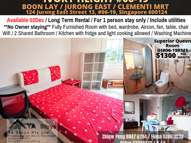 Jurong East MRT / Toh Guan MRT / Chinese Garden MRT/ Common Room / 2 Dec Available / No Agent Fee