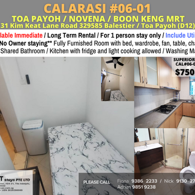 Available Immediate/Near Toa Payoh, Novena MRT/No Owner Staying/Fully Furnished