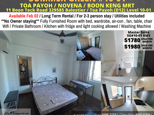 Room for rent / Toa Payoh, Boon Keng, Novena MRT / Common room / 2-3 pax stay / Available Feb 02