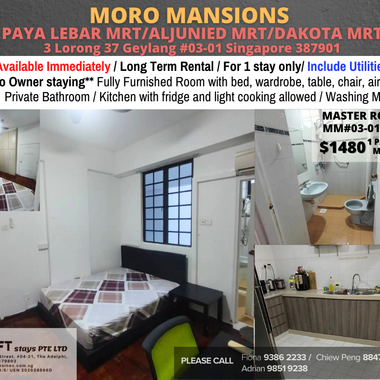 Room for Rent / Paya Lebar, Aljunied, Dakota MRT / Master Room / Available Immediately