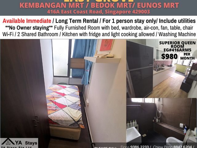 Common Room/ Kembangan, Bedok, Eunos MRT/ 1 pax/ Available Immediate
