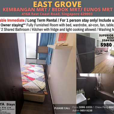 Common Room/ Kembangan, Bedok, Eunos MRT/ 1 pax/ Available Immediate