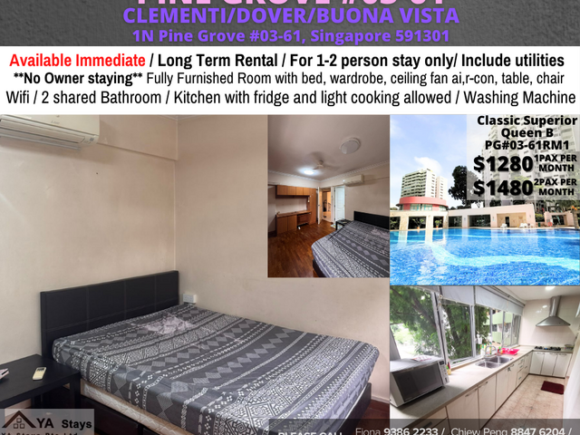 Room for rent at Pine Grove/Near Clementi, Dover MRT/For 1-2 pax/Available Immediate