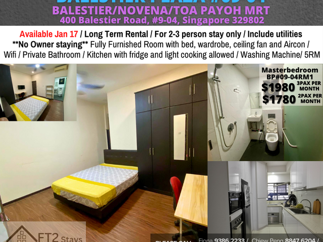 Room for rent / Toa Payoh, Novena, Newton, Little India MRT / Master room / 1-2 pax stay / Available
