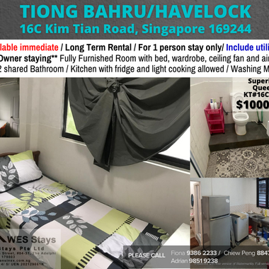 Room for rent/ Near Tiong Bahru, Havelock, Queenstown MRT/ For 1 pax stay / Available Immediately