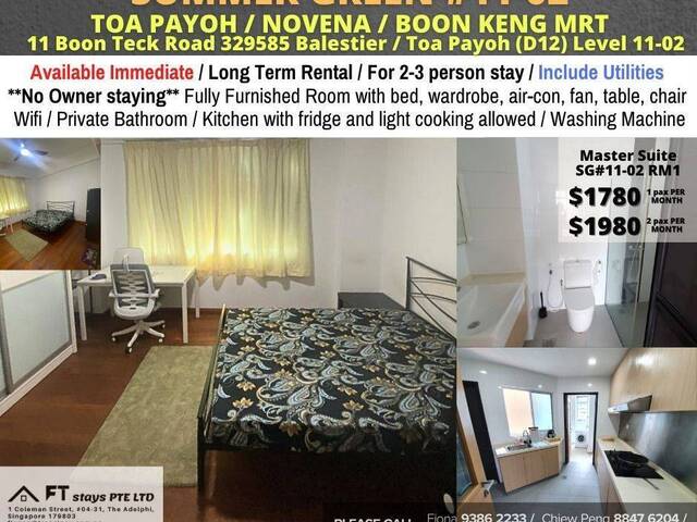 Room for rent/Toa Payoh, Boon Keng, Novena MRT/2-3 pax stay/Include Utilities/Available Dec 31