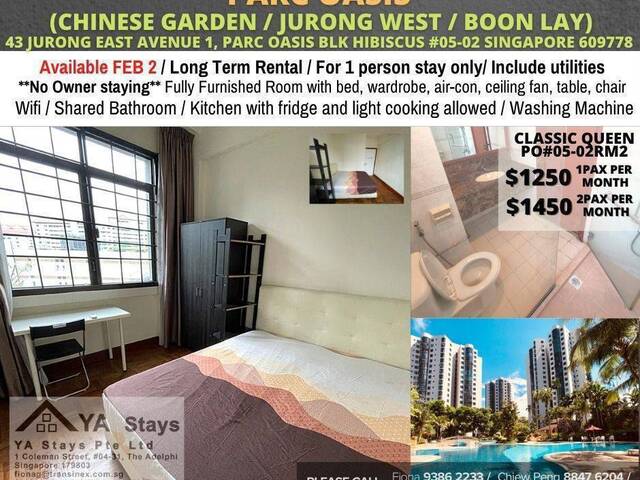 Room for rent Jurong West / Chinese Garden/Boon Lay/Common Room/Full facilities/Parc Oasis/ Availabl