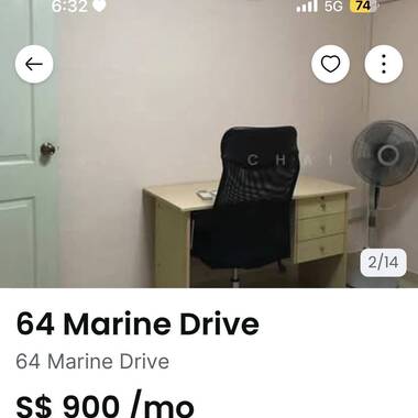 Blk 64 Marine Drive - $900 for 1 guy (Aircon + WiFi) - near MRT