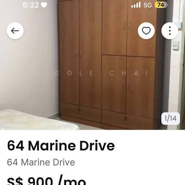 Blk 64 Marine Drive - $900 for 1 guy (Aircon + WiFi) - walk to MRT