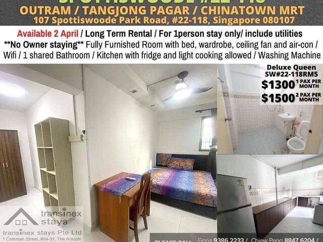 Room for rent / Outram, Tangjong Pagar, Chinatown MRT / Common room / 1-2 pax stay / Available April