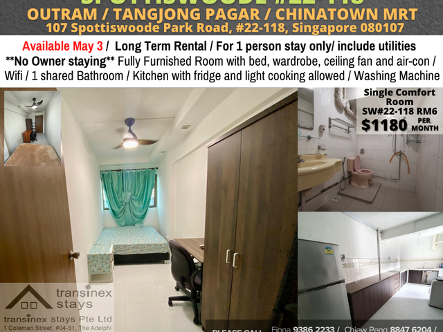 Room for rent / Outram, Tangjong Pagar, Chinatown MRT / Common room / 1-2 pax stay / Available May 3