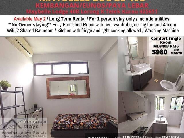 Room for rent / Kembangan, Eunos / Common room / 1pax stay / Available immediately