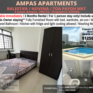 Room for rent/Toa Payoh, Boon Keng, Novena MRT/1 pax stay/Include Utilities/Available IMMEDIATELY