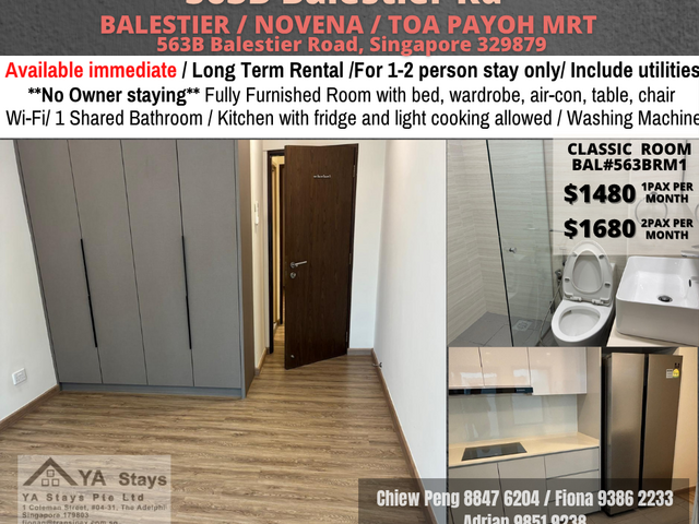 563B Balestier/Balestier MRT Toa Payoh/ 1-2 pax/Available Immediately