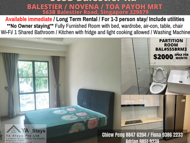 563B Balestier/Balestier MRT Toa Payoh/ 1-3 pax/Available Immediately