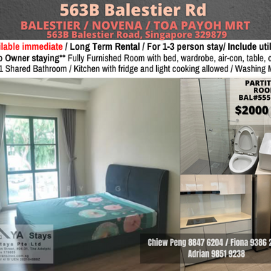 563B Balestier/Balestier MRT Toa Payoh/ 1-3 pax/Available Immediately