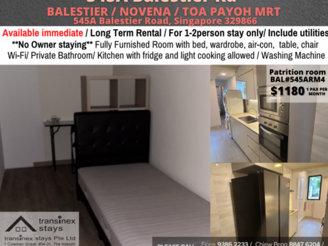 Room for rent / BALESTIER / NOVENA / Common room / 1pax stay / Available immediate