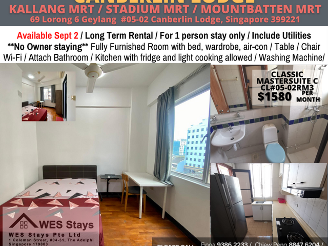 Room for rent / Kallang MRT / Stadium MRT / Mountbatten MRT / Master room / 1pax stay / Available 2