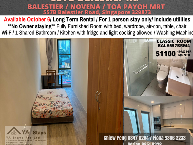 "Room for rent / BALESTIER / NOVENA / TOA PAYOH M / Common room / 1pax stay / Available October 6"