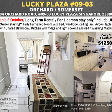 Room for rent / ORCHARD / SOMERSET / Common room / 1pax stay / Available 6 Oct