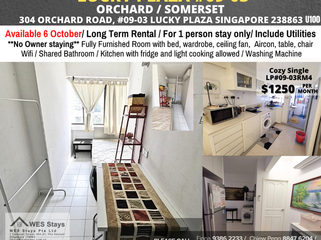Room for rent / ORCHARD / SOMERSET / Common room / 1pax stay / Available 6 Oct