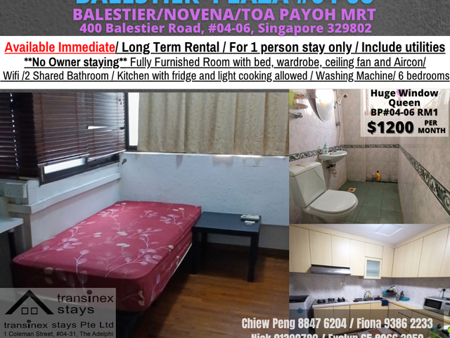 Room for rent / Balestier / Common room / 1pax stay / Available Immediately