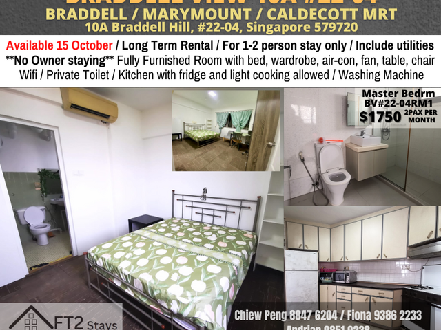 Room for rent / BRADDELL / Master room / 1pax stay / Available 15 October