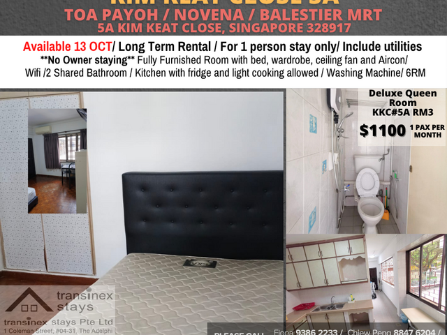 Room for rent / TOA PAYOH / NOVENA / Common room / 1pax stay / Available 13-Oct