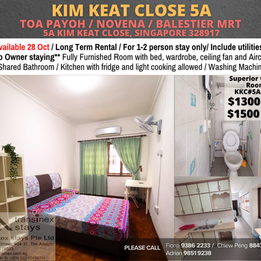 Room for rent / Toa Payoh / Common room / 1-2 pax stay / Available 28 Oct