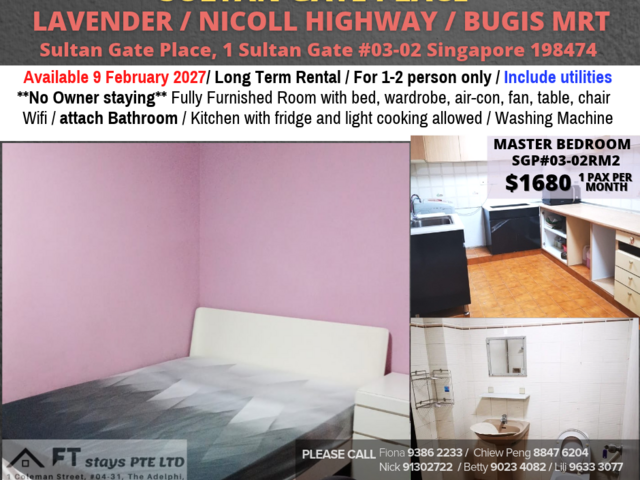 Room for rent / LAVENDER / MASTER BEDROOM / 1pax stay / Available 9 Feb 2027