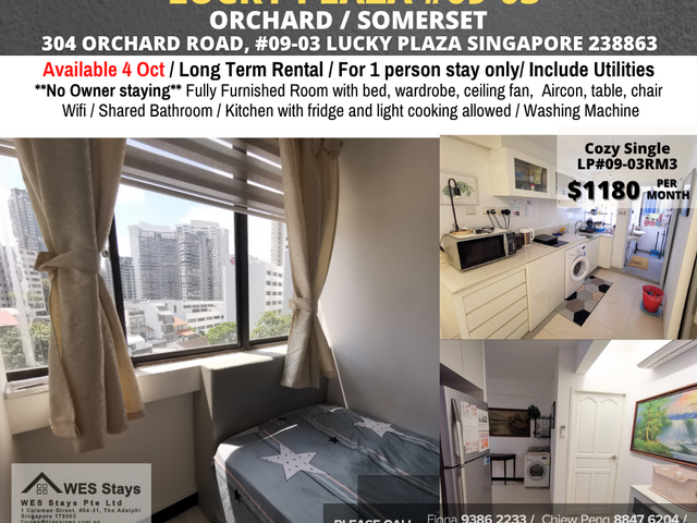 Room for rent / ORCHARD / Common room / 1pax stay / Available 4 Oct
