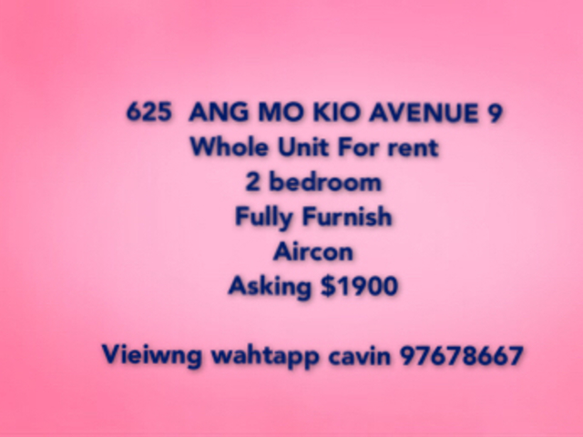 625 ANG MO KIO AVENUE 9 Whole Unit For rent 2 bedroom Fully Furnish Aircon Asking $1900 Viewing w